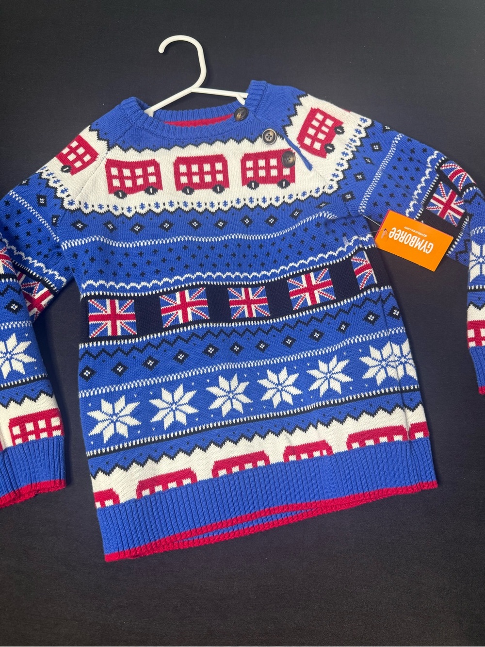Gymboree Boys' Blue Fair Isle Holiday Sweater with British Motif NWT Size 5T